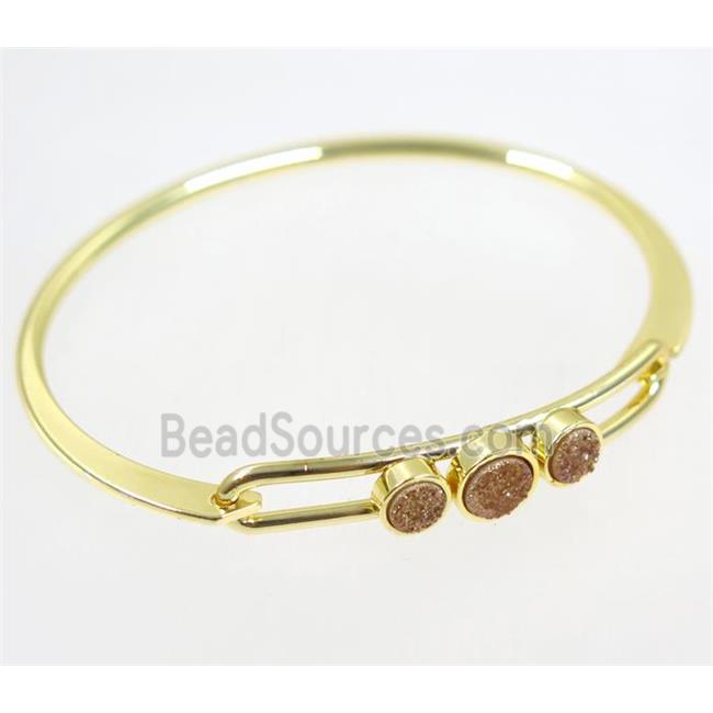 gold-champagne druzy quartz copper bangle, gold plated