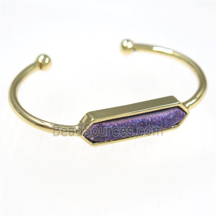 purple druzy agate bangle, copper, gold plated