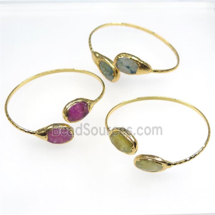 mixed gemstone cuff bangle, gold plated