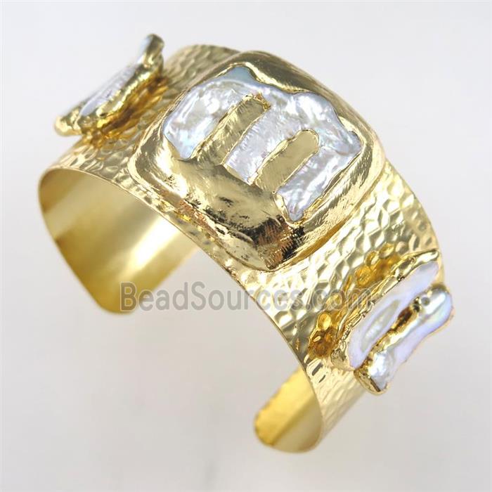 copper bangle paved pearl, gold plated