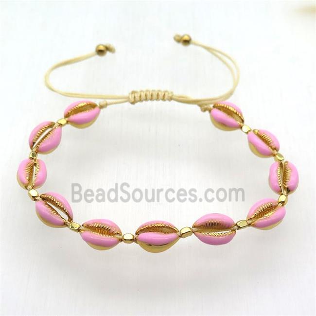 handmade resizable bracelets with coper conch, pink