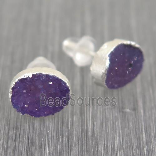 Druzy agate earring studs, 925 silver plated