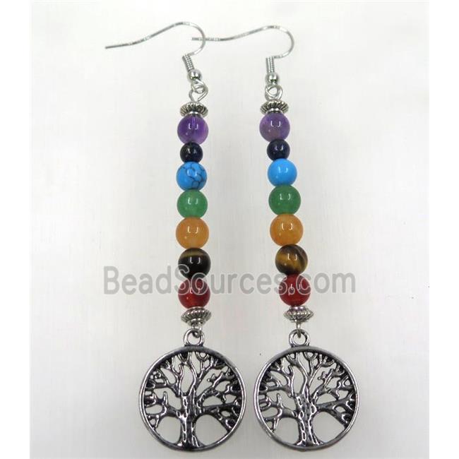 Gemstone Hook Earring Chakra Tree Of Life