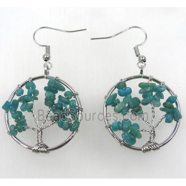 tree of life earring with green amazonite chip beads