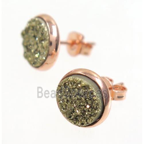 golden druzy agate earring studs, rose gold