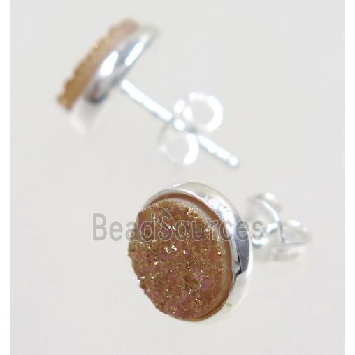 gold-champagne druzy agate earring studs, silver plated