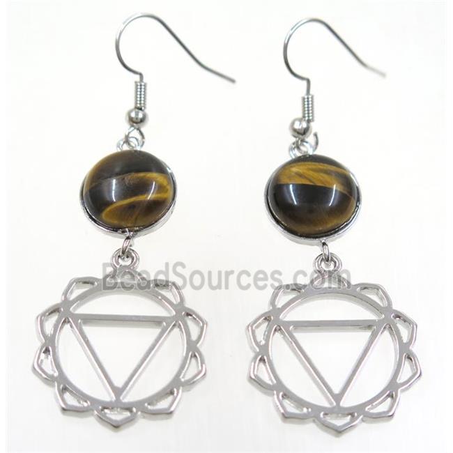 tiger eye stone earring, platinum plated