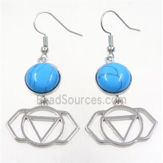 blue turquoise earring, platinum plated