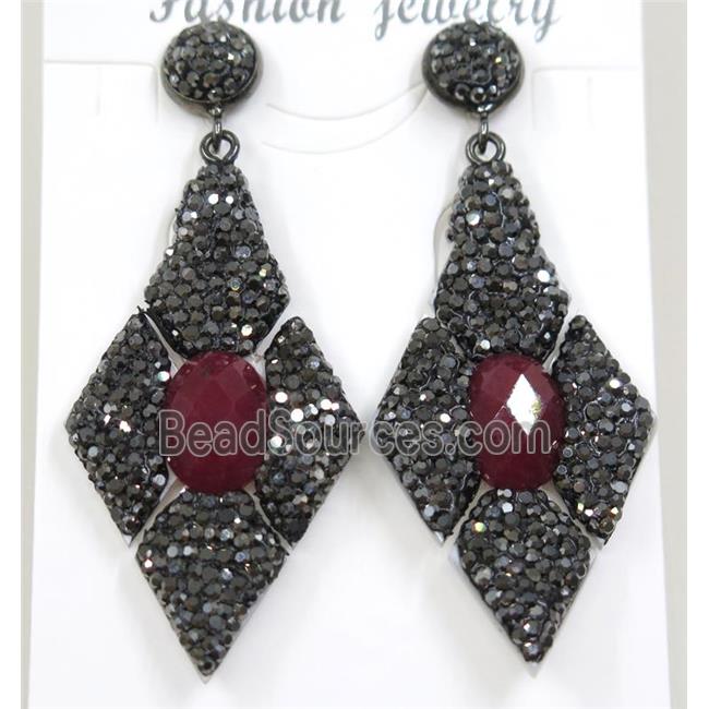 red jade earring pave rhinestone