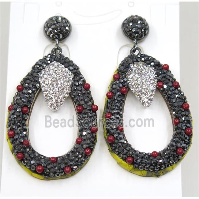 resin earring pave white rhinestone