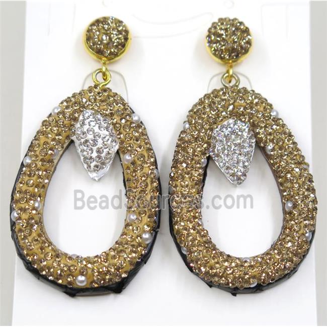 resin earring pave yellow rhinestone