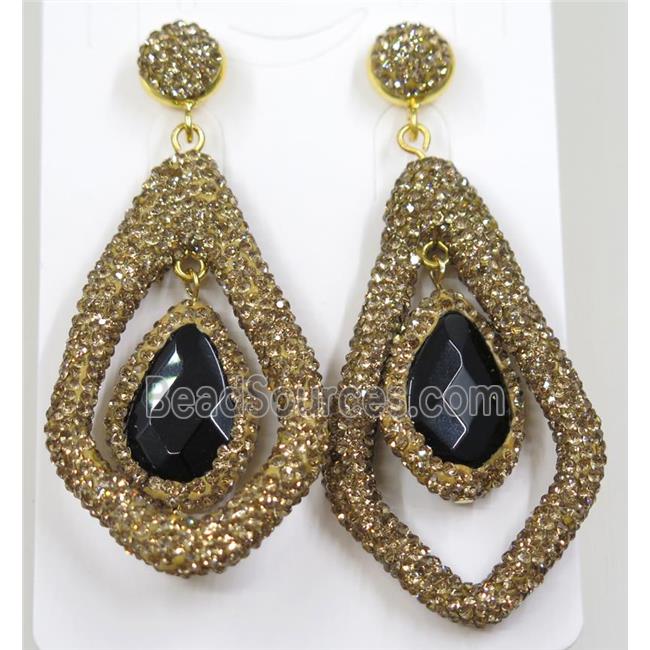 black onyx earring pave yellow rhinestone