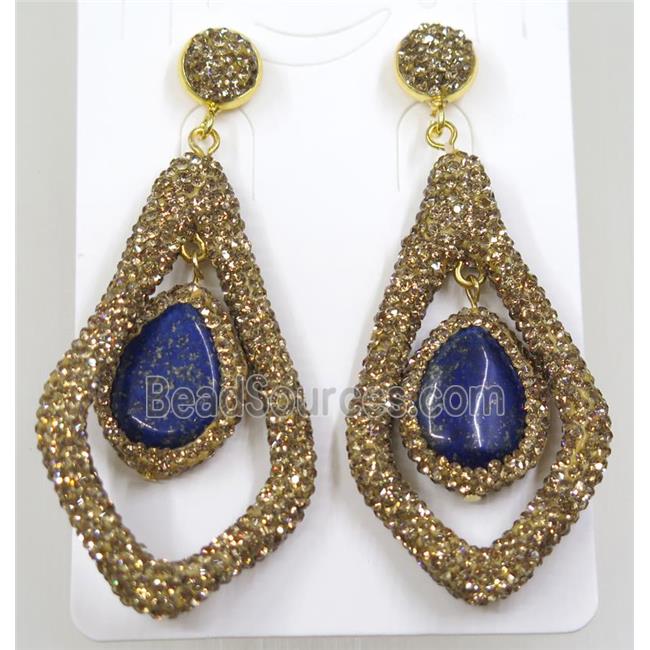 blue lapis earring pave yellow rhinestone