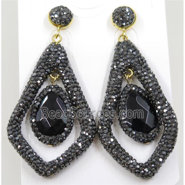 black onyx earring pave rhinestone