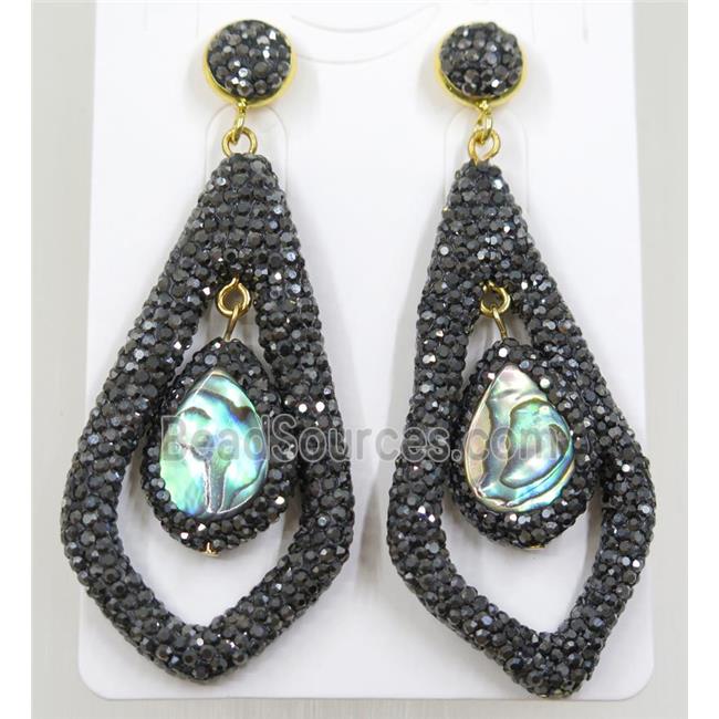 abalone shell earring pave rhinestone