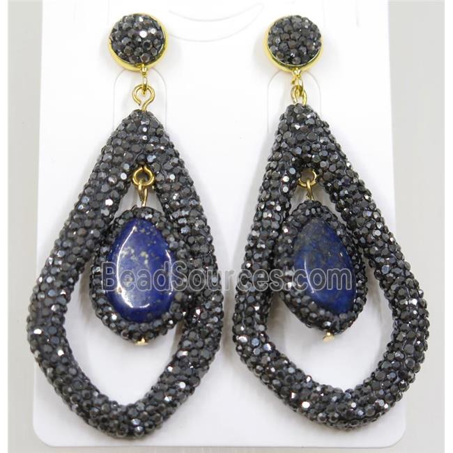 blue lapis earring pave rhinestone