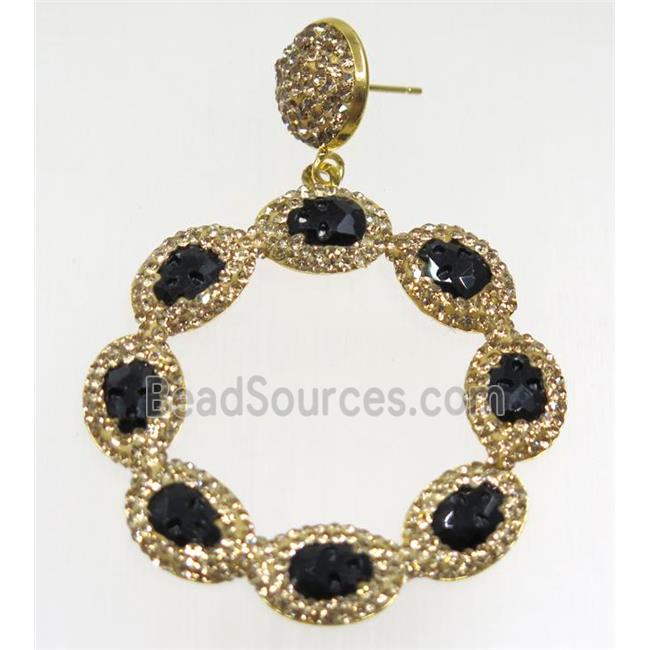 black crystal glass earring paved rhinestone