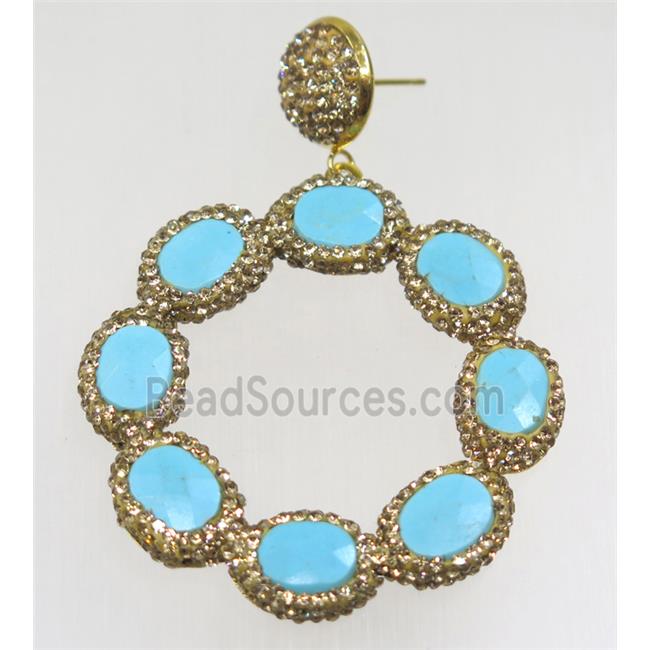 blue dye turquoise earring paved rhinestone