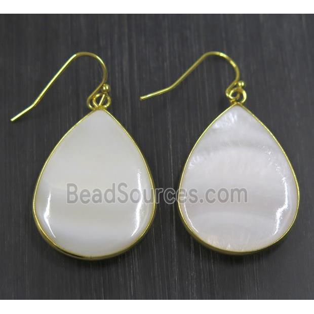 white Shell Earring, teardrop, gold plated