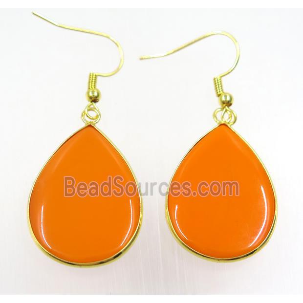 orange glass Earring, teardrop, gold plated