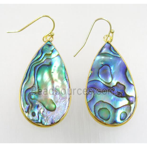 Abalone Shell Earring, teardrop, gold plated