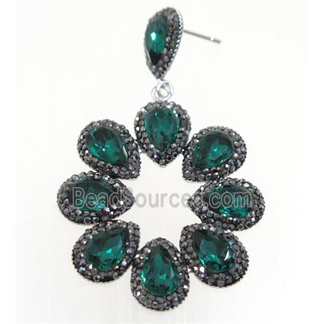 green Chinese Crystal Glass Earring pave rhinestone