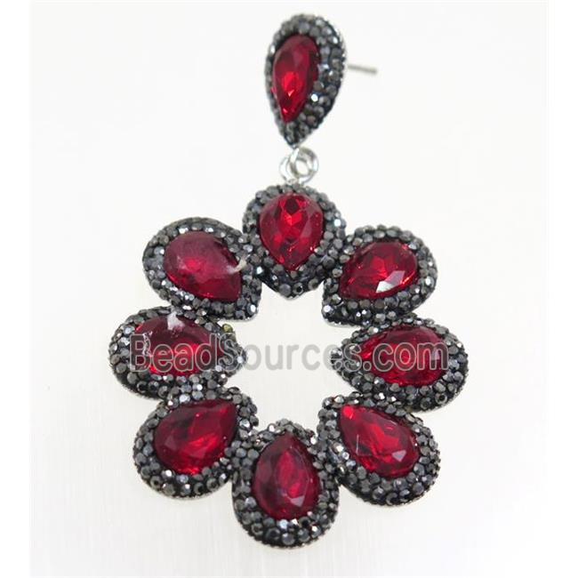 ruby Chinese Crystal Glass Earring pave rhinestone