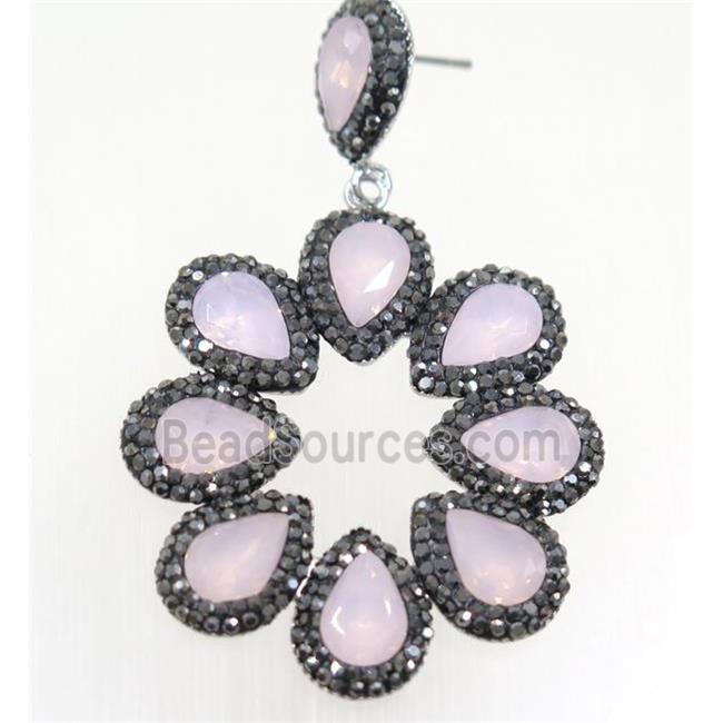 pink Chinese Crystal Glass Earring pave rhinestone