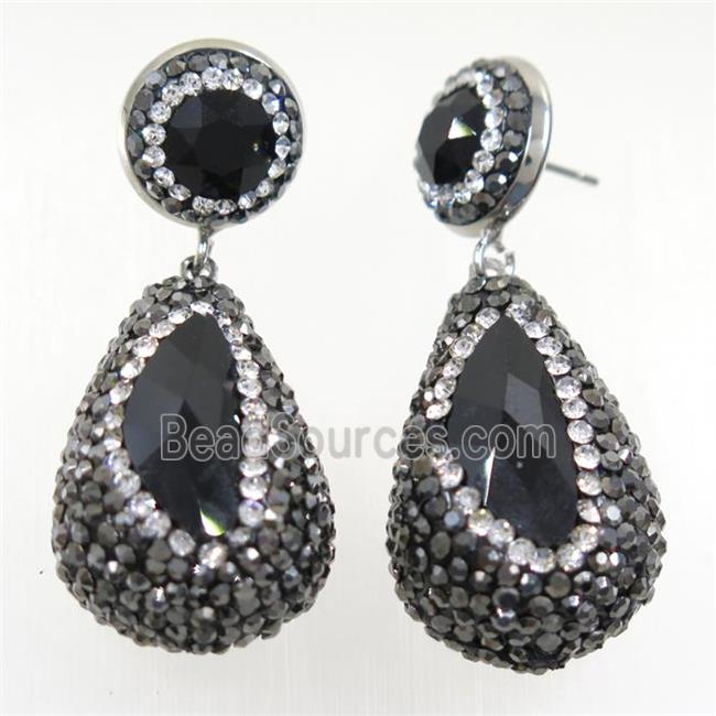 black Chinese Crystal Glass Earring pave rhinestone