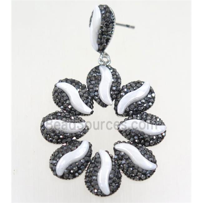 white resin earring pave rhinestone