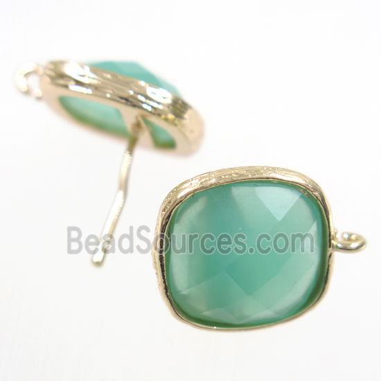 green Chinese Crystal Glass earring studs, gold plated