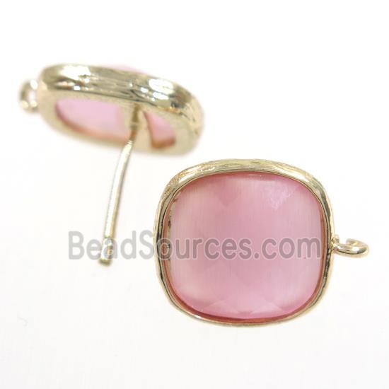 pink Chinese Crystal Glass earring studs, gold plated