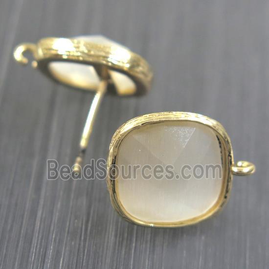 white Chinese Crystal Glass earring studs, gold plated