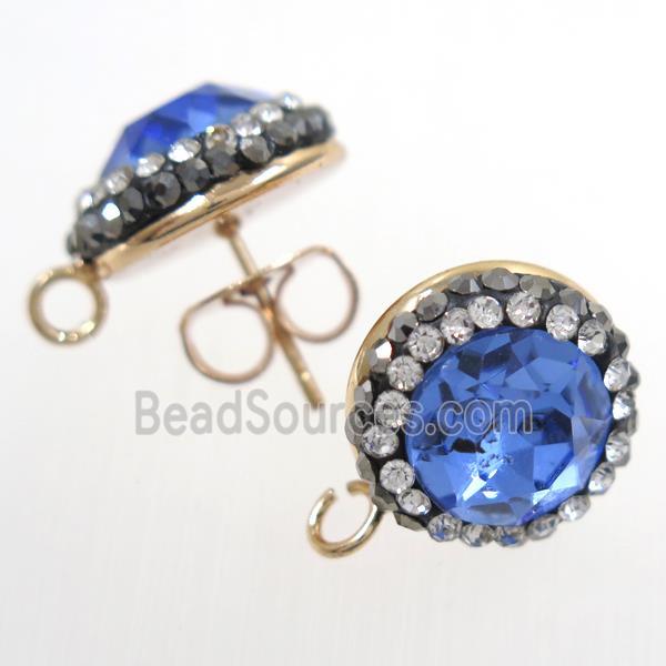 skyblue Chinese Crystal Glass earring studs paved rhinestone, gold plated