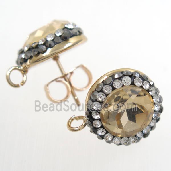 golden champagne Chinese Crystal Glass earring studs paved rhinestone, gold plated