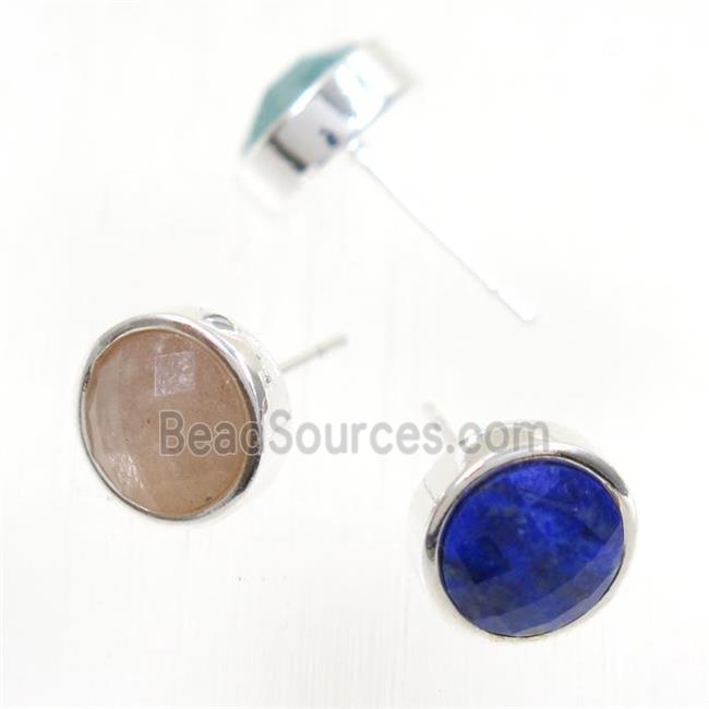 mix gemstone earring studs, circle, platinum plated