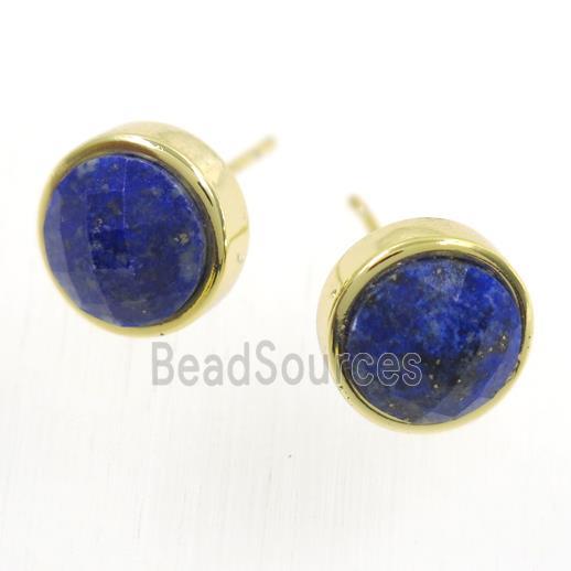 blue Lapis Lazuli earring studs, circle, gold plated