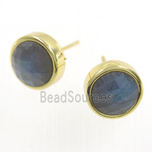 Labradorite earring studs, circle, gold plated