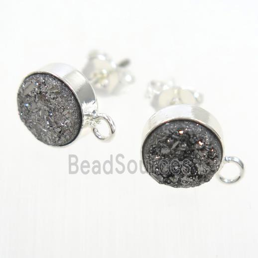 silver druzy quartz earring studs, silver plated