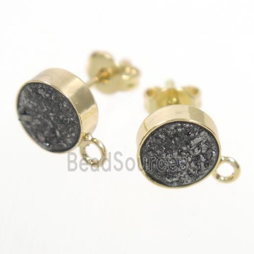 silver druzy quartz earring studs, gold plated