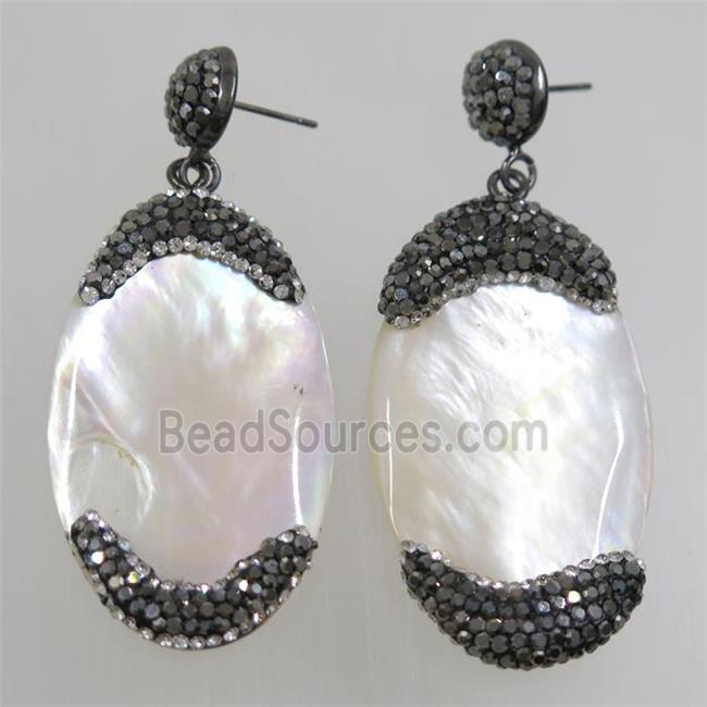 pearlized shell earring paved rhinestone