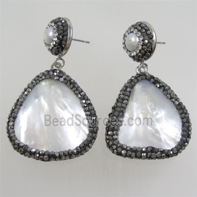 pearlized shell earring paved rhinestone