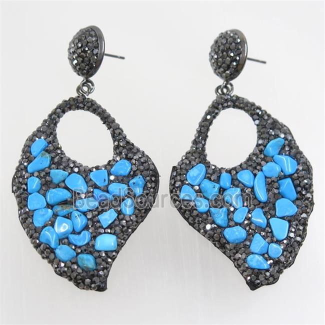 blue turquoise earring paved rhinestone