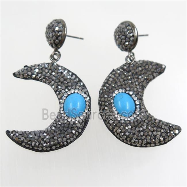 turquoise moon earring paved rhinestone