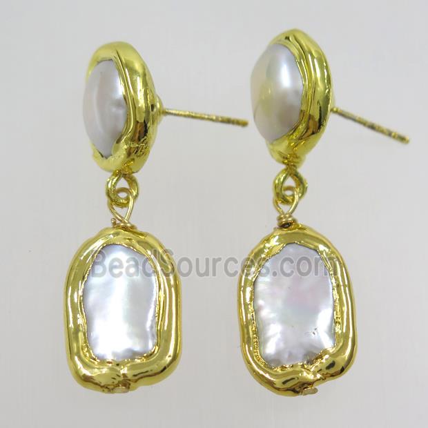 Pearl earring, 24k gold plated