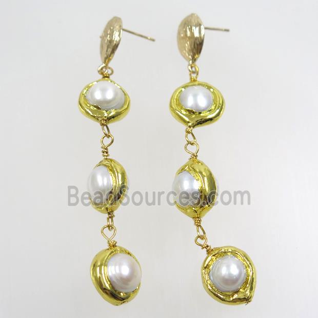 Pearl earring, 24k gold plated