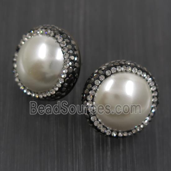 white pearlized Shell earring paved rhinestone