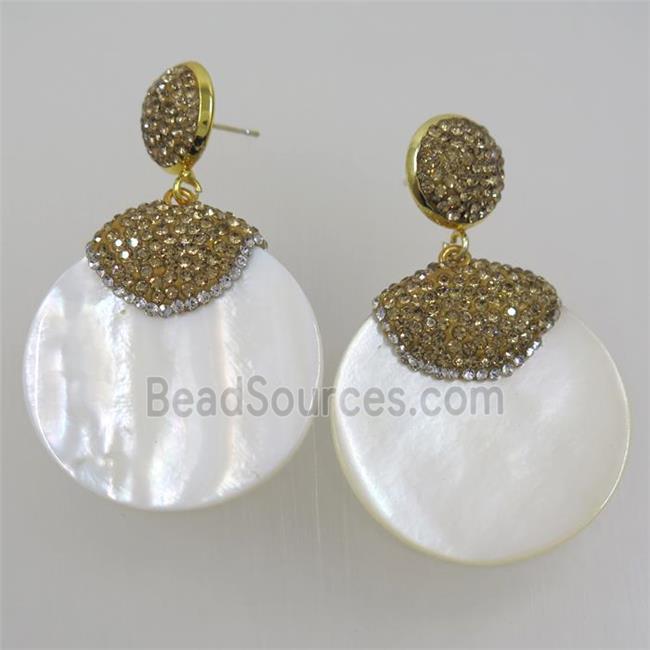 white Shell Earring pave yellow rhinestone