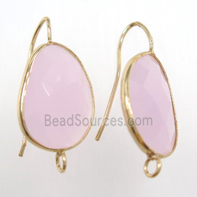 pink glass crystal earring with loop, gold plated