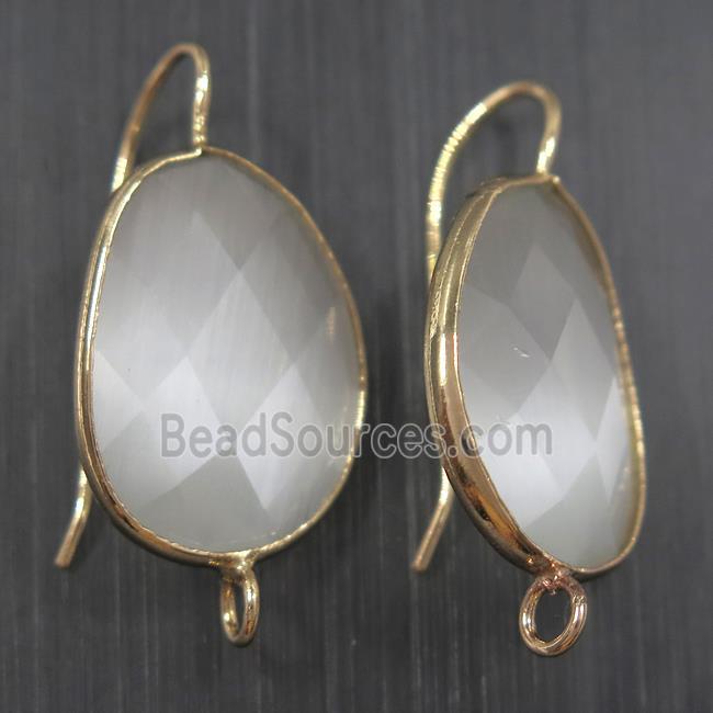 white glass crystal earring with loop, gold plated